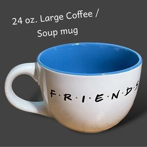 Friends the TV series 24 oz Coffee Tea Soup Hot Cocoa Mug. White Blue
